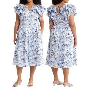 NWT✨ | Sugarlips | Santana Francine Toile Sky Tie Back Midi Dress Curve